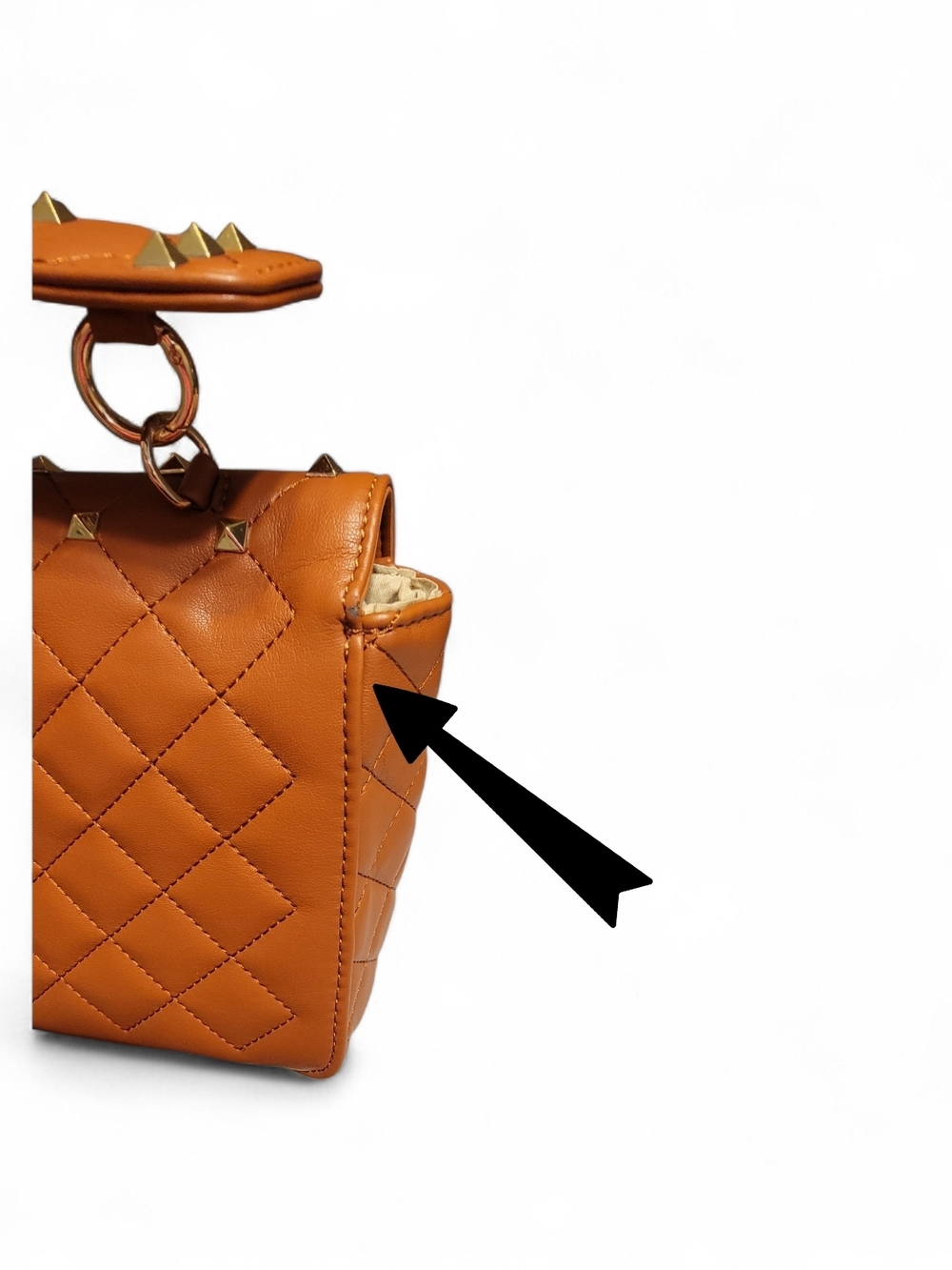 Studded Quilted Mini Satchel in Tan - Picture 4 of 4